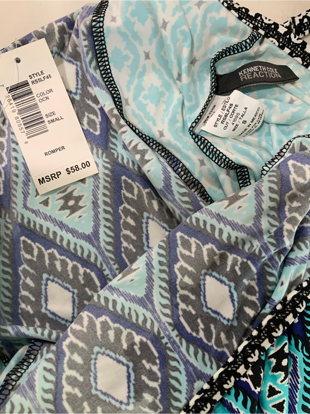 Kenneth Cole Reaction Aqua & Navy Romper Swimsuit - Picture 4 of 4